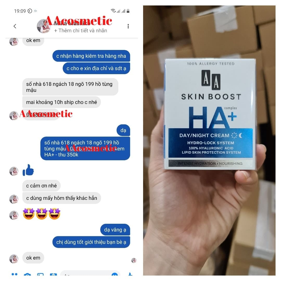 Kem Cấp Ẩm Chuyên Sâu Skin Boost HA+ Của AA Cosmetics Châu Âu