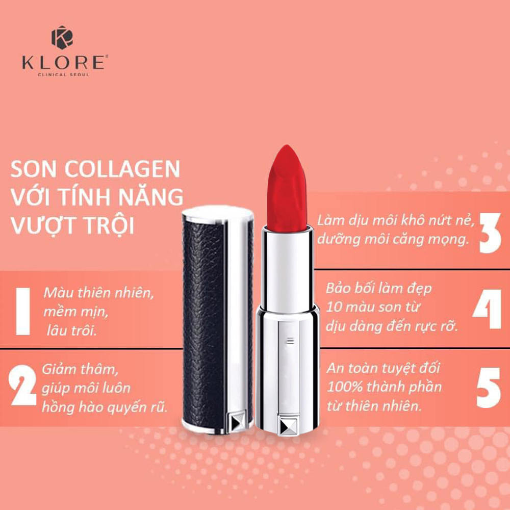Son Collagen Lipstick Klore Đỏ Hồng - 02 Red Pink