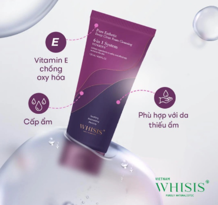 Sữa Rửa Mặt Làm Sạch Sâu Trắng Sáng Da Vitamin E Whisis 120ml