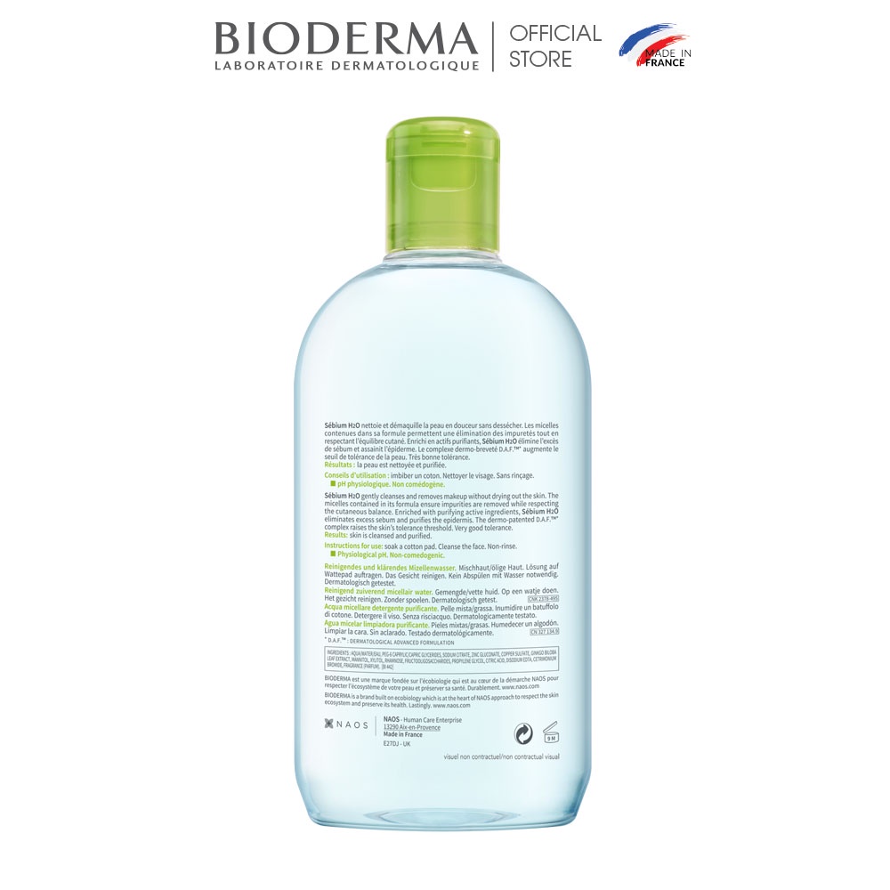 Nước Tẩy Trang Bioderma (Sébium H2O) 500ml - Xanh