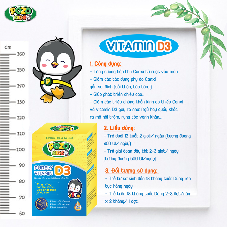 Vitamin D3 Tinh Khiết Pozo Kids Nguyên Liệu Nhập Khẩu Châu Âu
