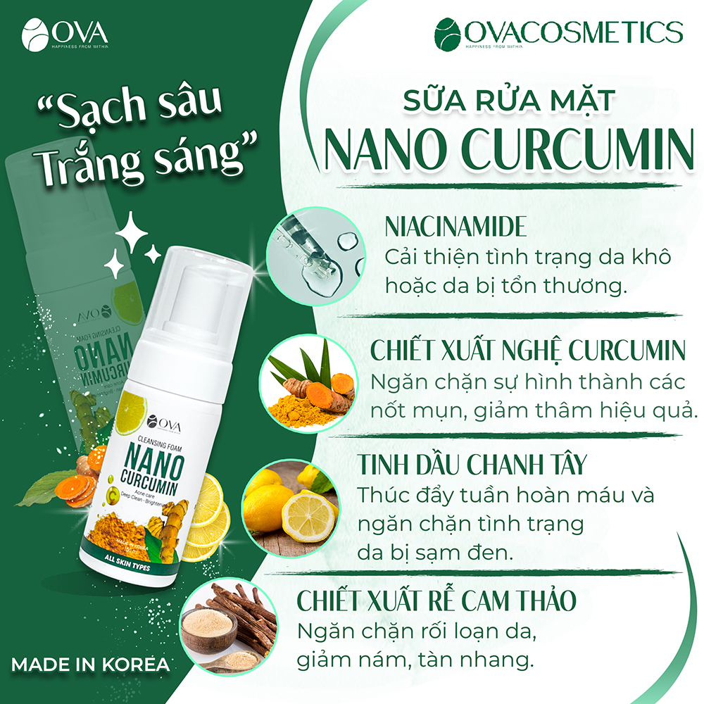 Rửa Mặt Nano Curcumin OVA Hàn Quốc