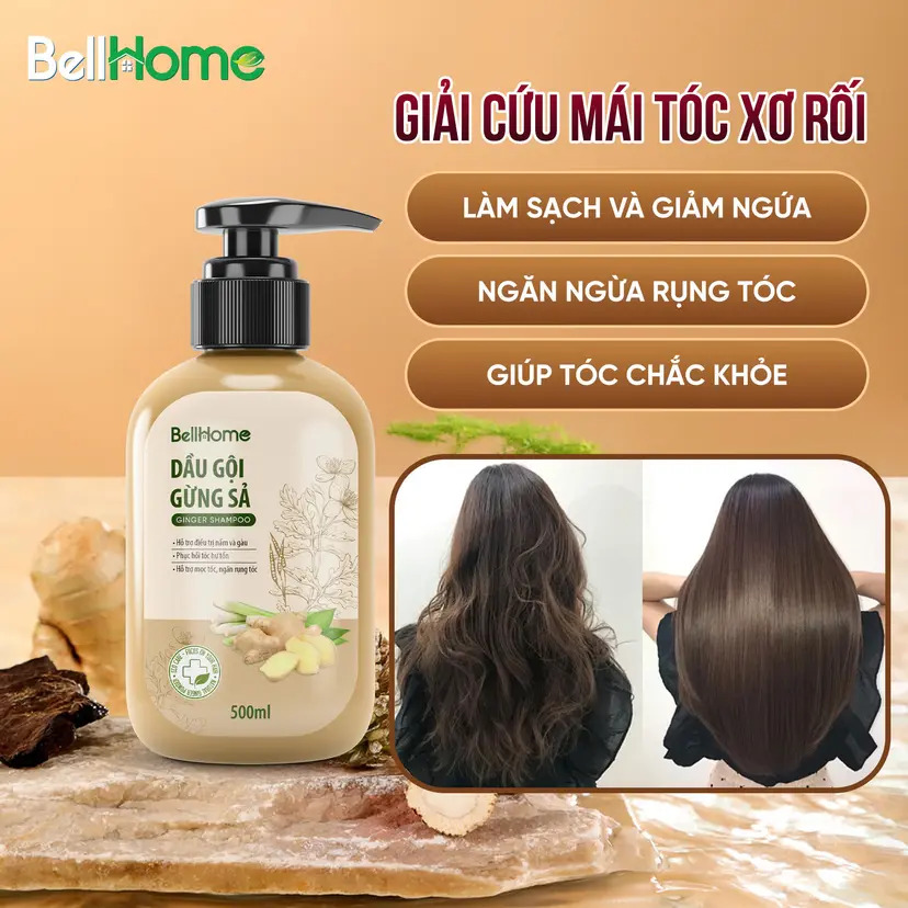 Combo Dầu Gội Thảo Mộc Gừng Sả BellHome 500ML Tặng Bọt Vệ Sinh Phụ Nữ 100ML