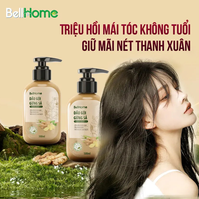 Combo Dầu Gội Thảo Mộc Gừng Sả BellHome 500ML Tặng Bọt Vệ Sinh Phụ Nữ 100ML