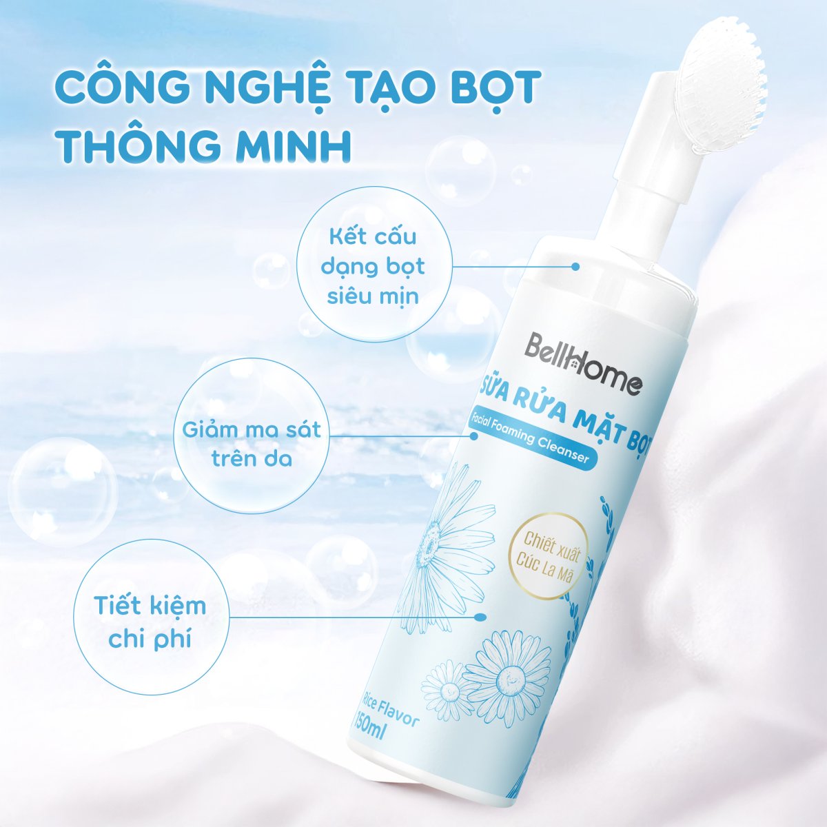 Bọt rửa mặt Bell Home 150ml Kèm đầu vòi Massage