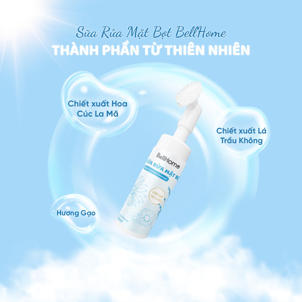 Bọt rửa mặt Bell Home 150ml Kèm đầu vòi Massage