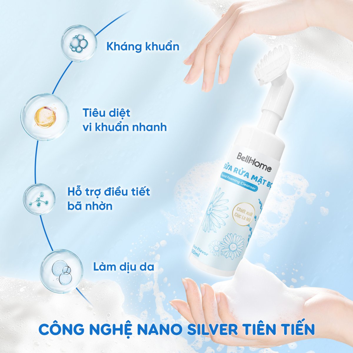 Bọt rửa mặt Bell Home 150ml Kèm đầu vòi Massage